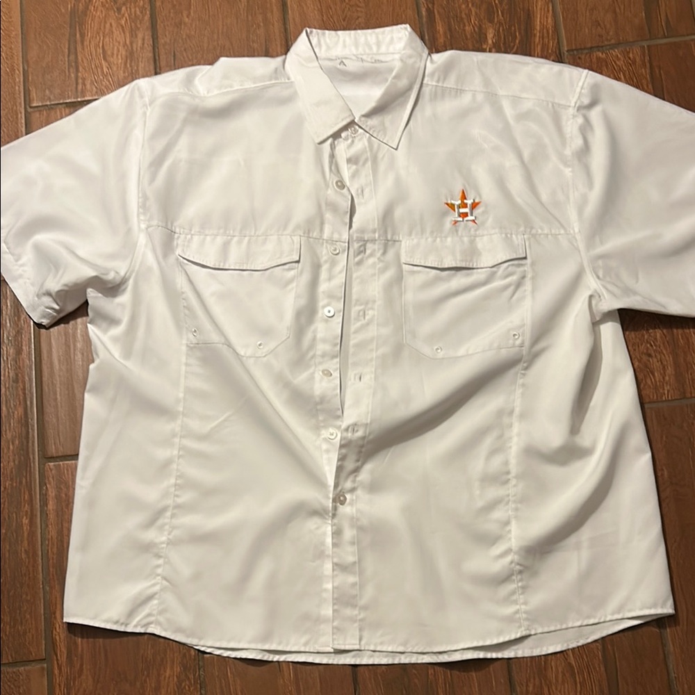 Antigua White Casual Button Down Shirt Short Sleeve Astros baseball logo